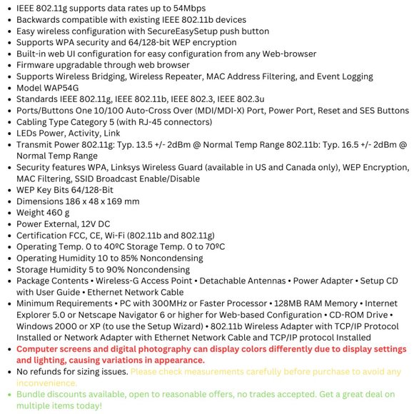 Linksys Wireless-G Access Point WAP54G - Wireless access point - Ethernet, Fast - Picture 2 of 8